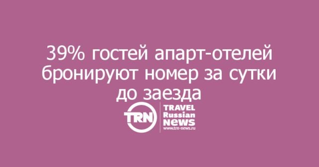 39% гостей апарт-отелей бронируют номер за сутки до заезда 39% гостей апарт-отелей бронируют номер за сутки до заезда